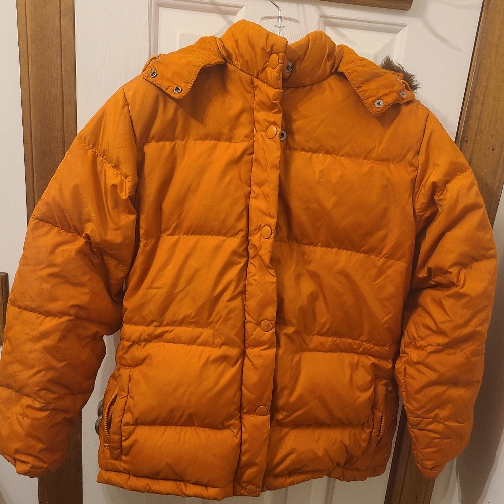 Old Navy Vibrant Orange Hooded Puffer Jacket